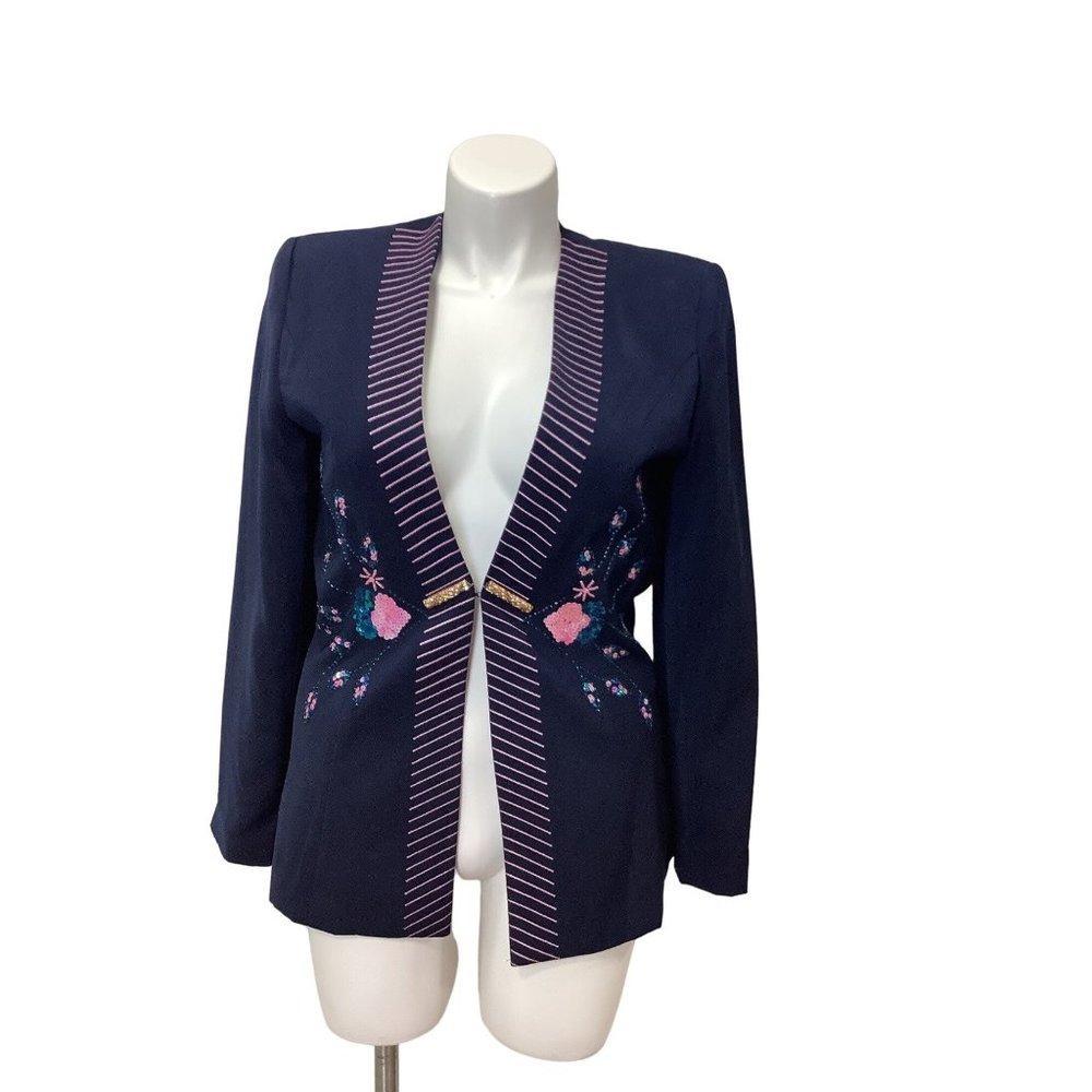 Psalm: CIV Navy Sequin Embroidered Blazer